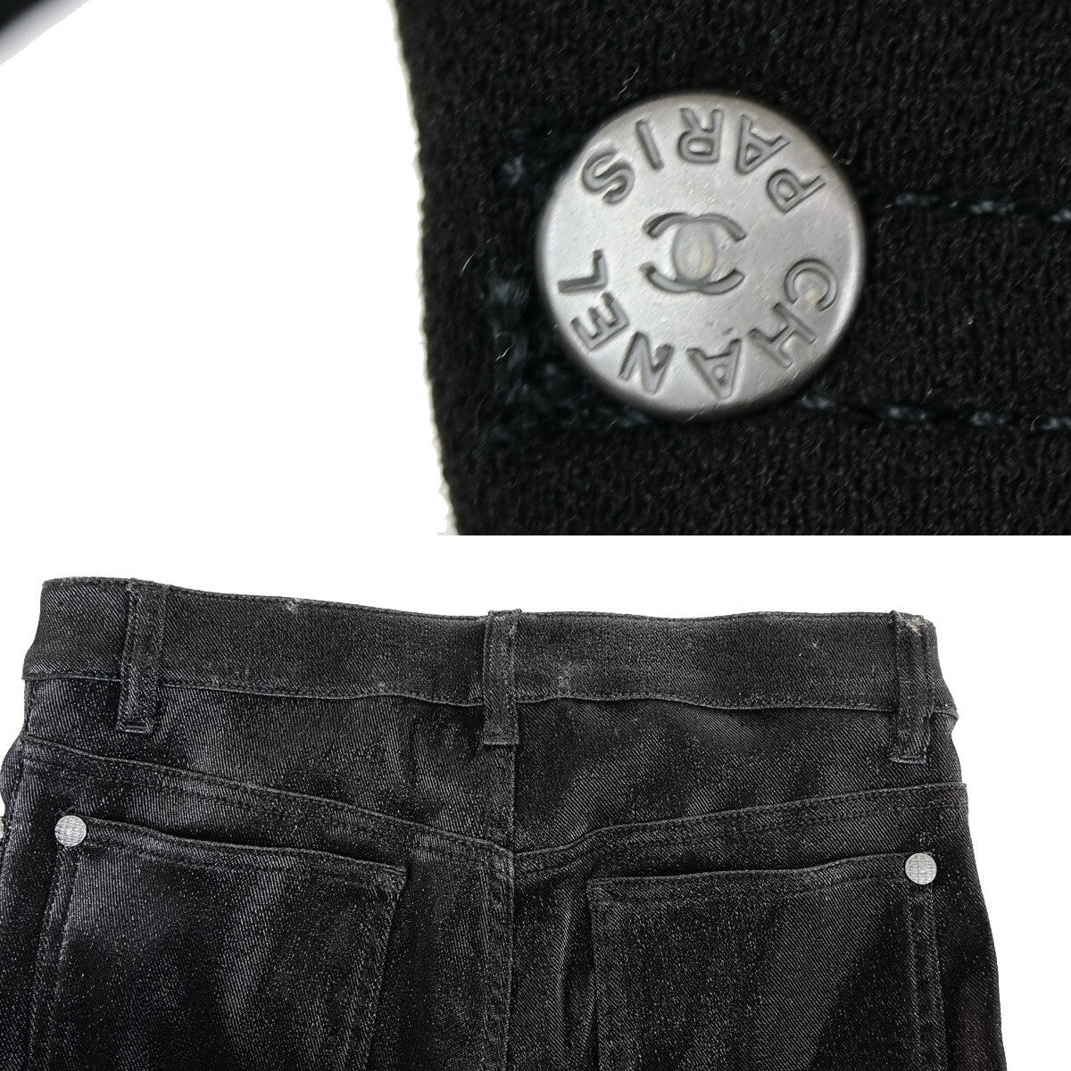 CHANEL CC Logo Trousers pants Stretch Size 36 Cotton Blend Black Italy 33KB117