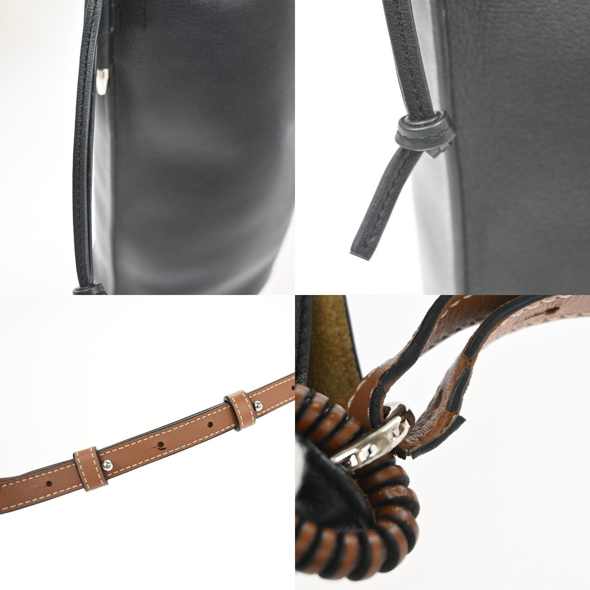 LOEWE Logo Anagram Gate Bucket 2Way Handle Shoulder Bag Leather BK Spain 24RL910