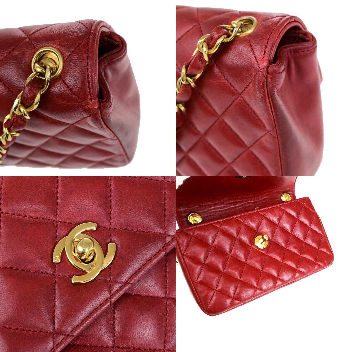 CHANEL CC Mini Matelasse Chain Shoulder Bag Leather Red GHW Vintage 696RK682
