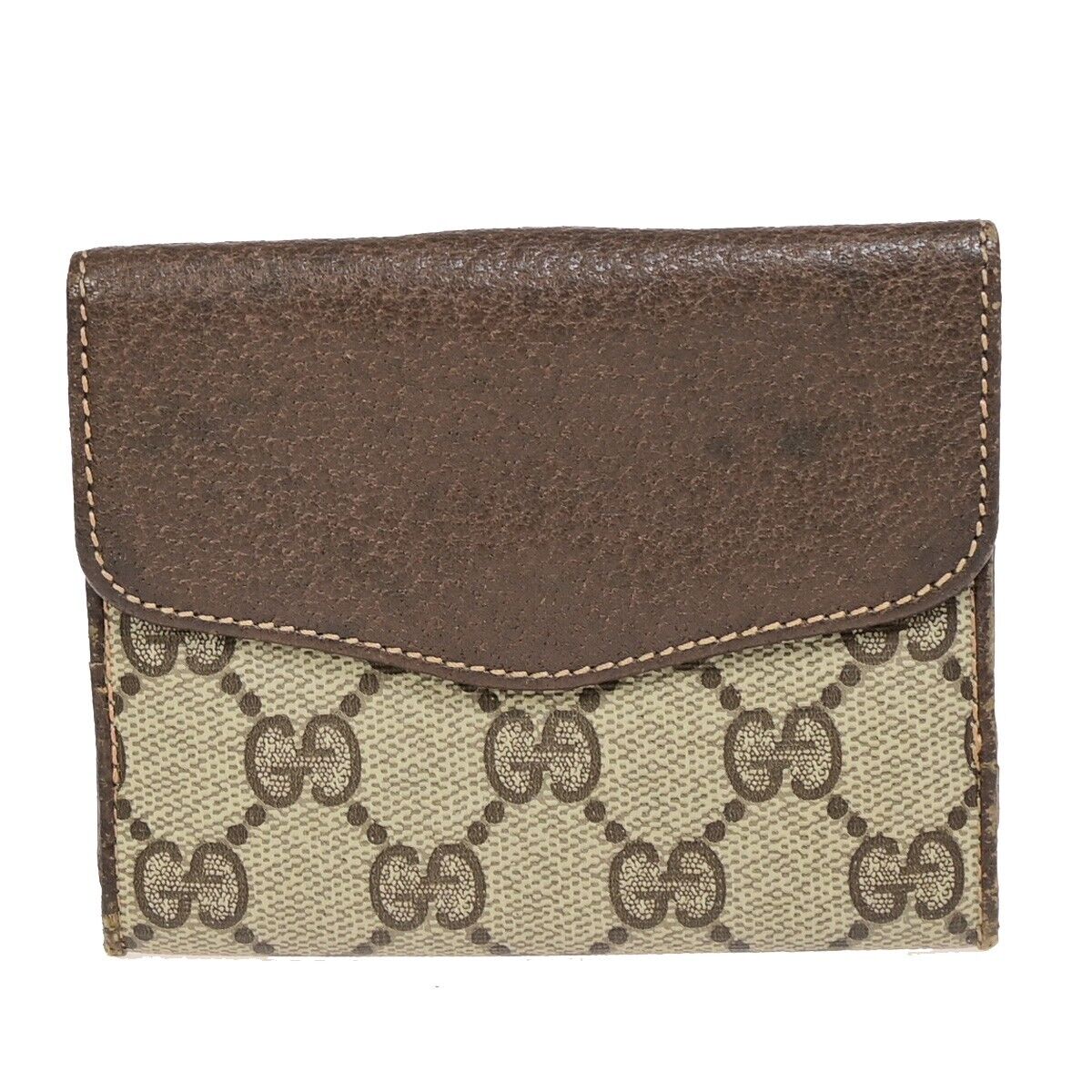 GUCCI Logo Sherry GG Pattern Bifold Wallet Purse PVC Leather Brown Gold 09YE955