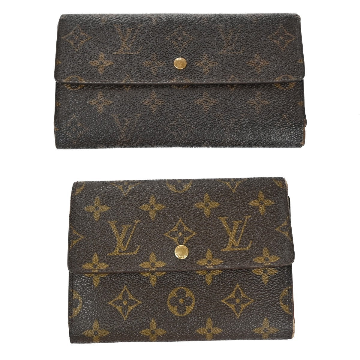LOUIS VUITTON LV Logo 2 Set Bifold Wallet Monogram Leather Brown 04EG272