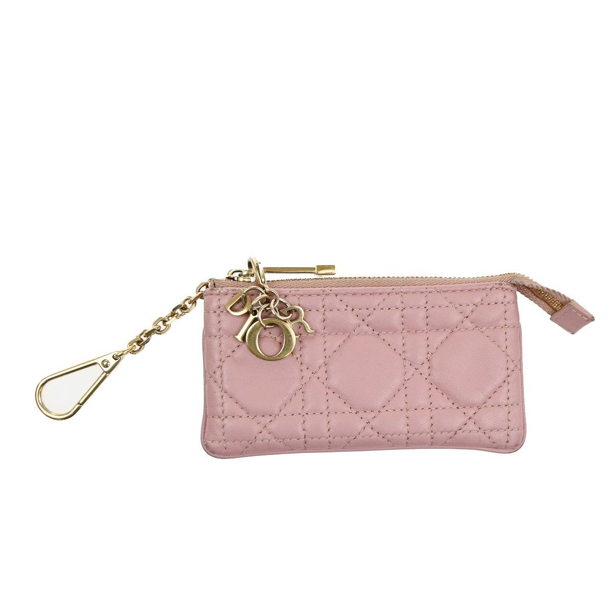 CHRISTIAN DIOR Logo Lady Cannage Coin Case Wallet Leather Pink GHW Italy 68MA622