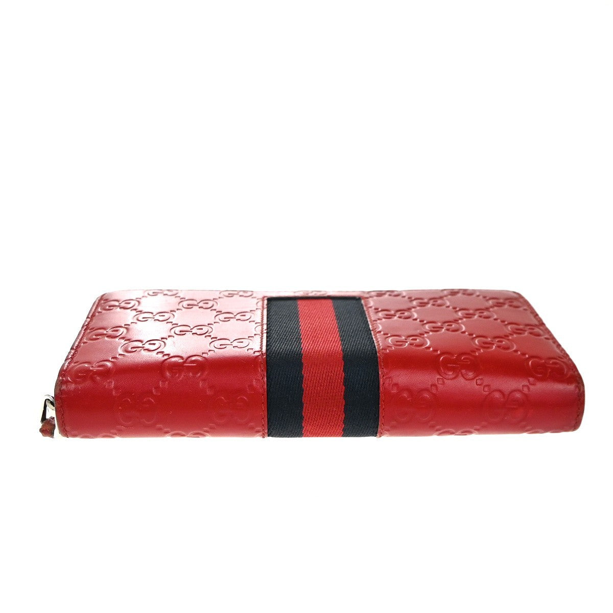 GUCCI Logo Guccissima GG Pattern Long Zipper Around Wallet Leather Red 35EG388
