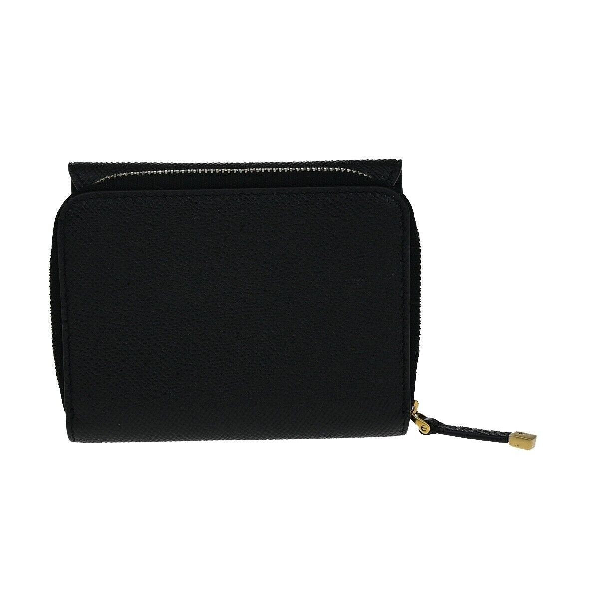 CHRISTIAN DIOR Logo Saddle Trifold Wallet Purse Leather Black GHW Italy 11RK018