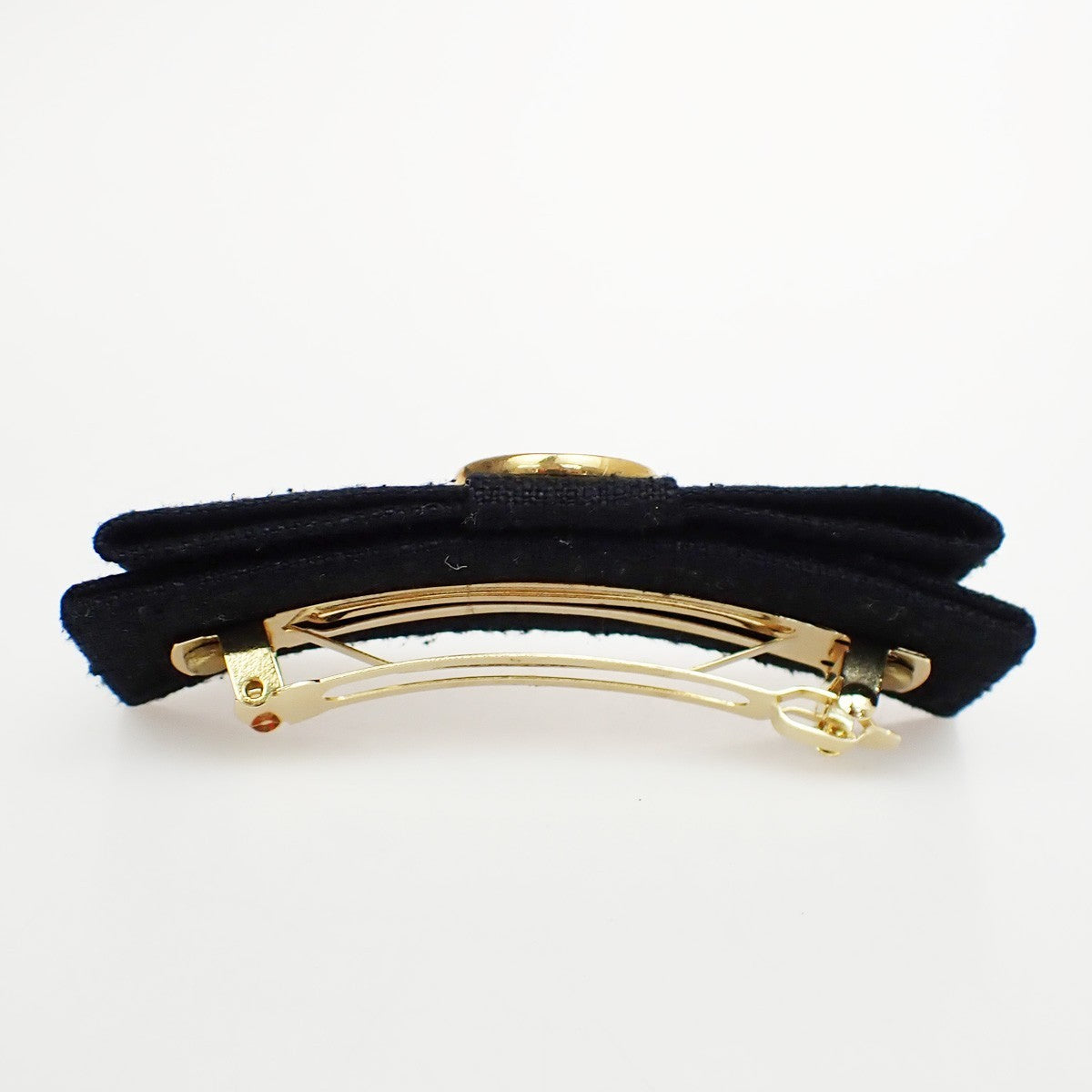 CELINE Logo Double Circle Ribbon Hair Clip Barrette Canvas Black GHW 09KB604