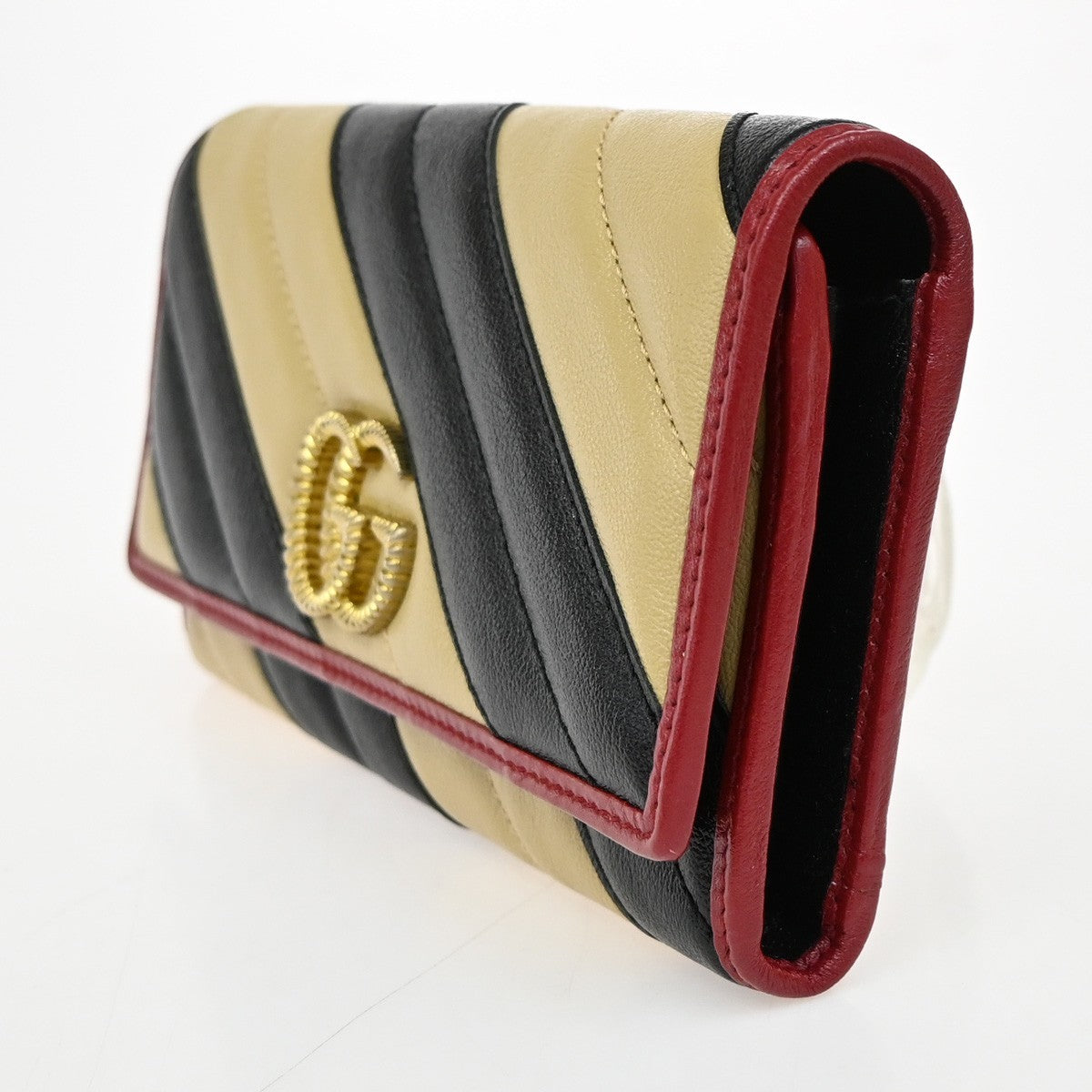 GUCCI GG Logo Marmont Continental Long Wallet Leather Black Beige Red 82RL528