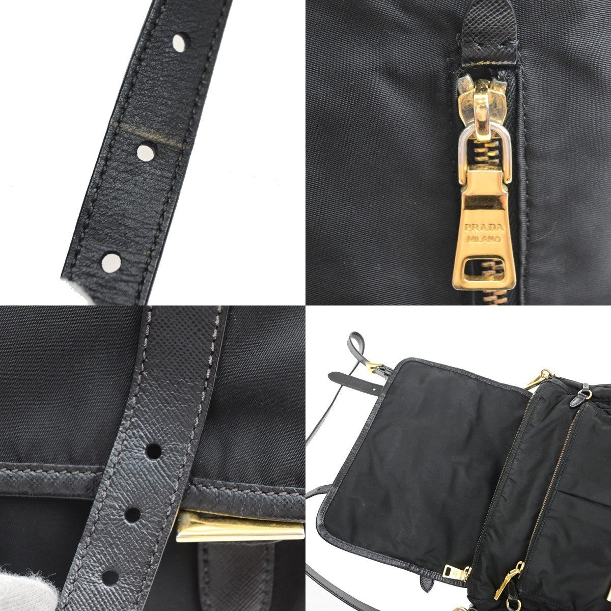 PRADA Logo Tessuto Crossbody Shoulder Bag Nylon Leather Black GHW Italy 76MA710