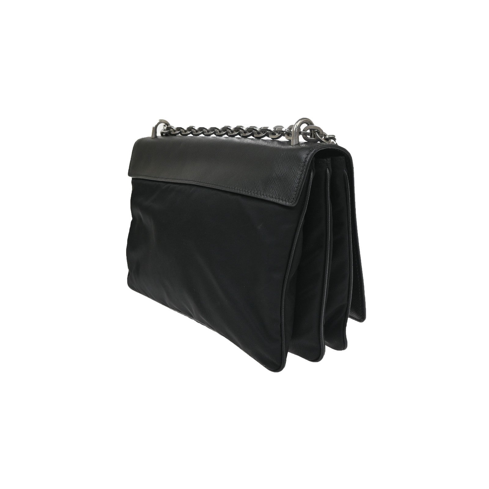 PRADA Saffiano Diagonal Chain Shoulder Bag Nylon Leather Black SHW 10KD064