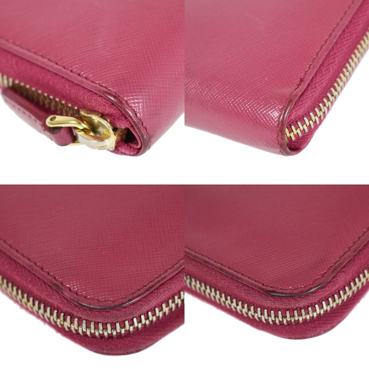 PRADA Logo Long Bifold Wallet Purse Saffiano Leather Pink Gold Italy 68GA564