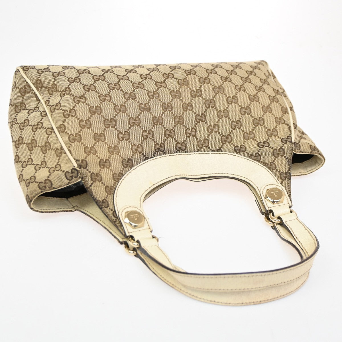 GUCCI GG Pattern Charmy Handbag Canvas Leather Beige GHW Italy 86DA225