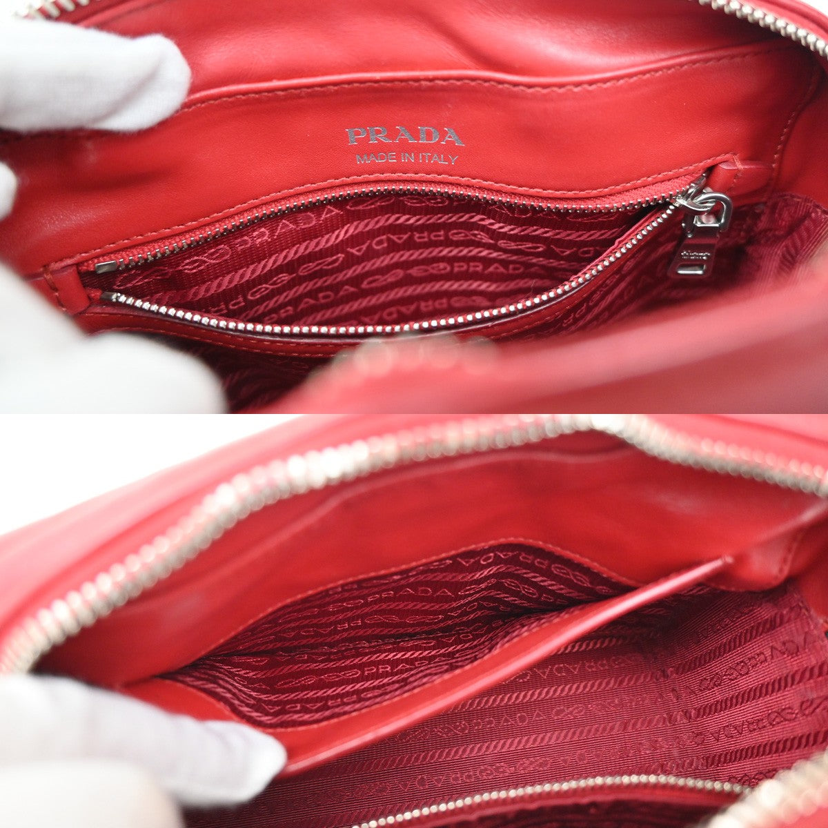 PRADA Logo Diagramme Mini Chain Shoulder Bag Leather Red SHW Italy 46RL099