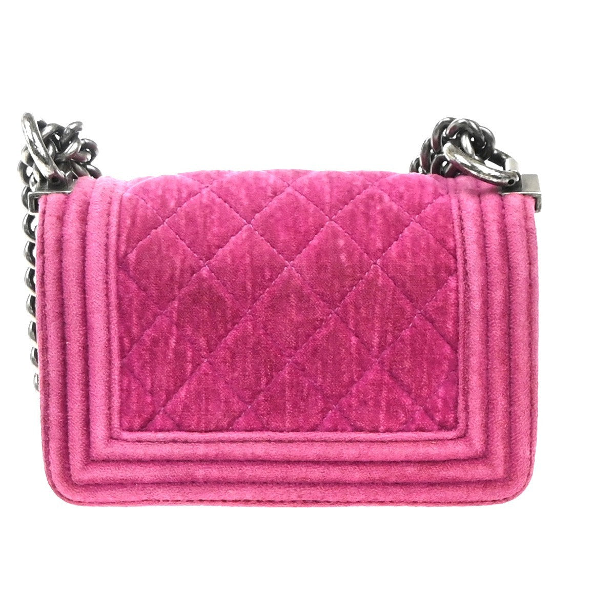 CHANEL CC Boy Matelasse Chain Mini Shoulder Bag Velvet Leather Pink SHW 652RP053