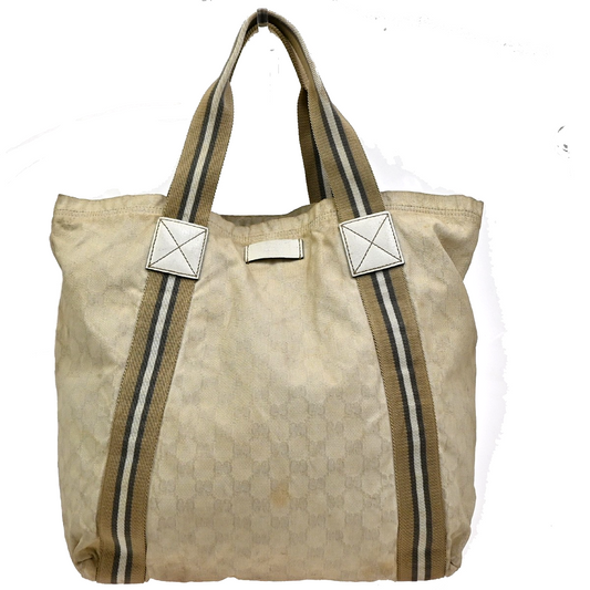 22.Live GUCCI Logo GG Pattern Shoulder Bag Canvas Leather Beige Italy 63EG210