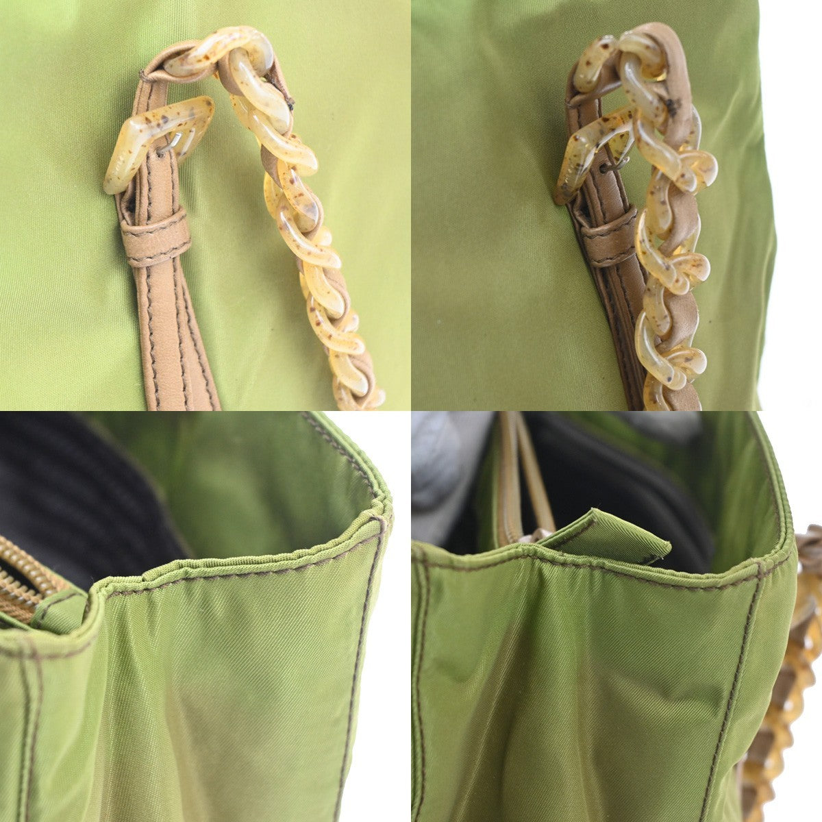 PRADA MILANO Logo Shoulder Hand Bag Nylon Tessuto Leather Green 04CB020