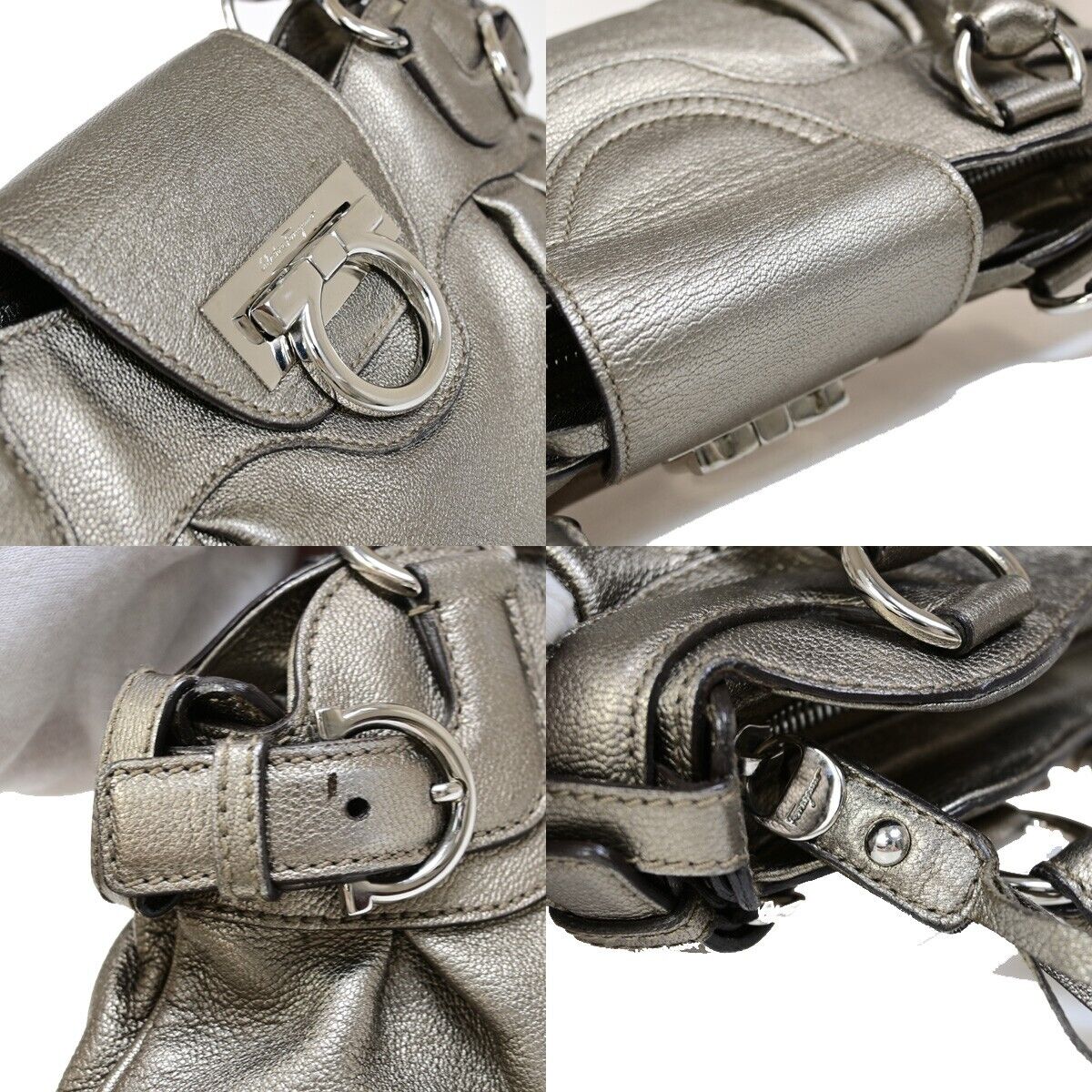 SALVATORE FERRAGAMO Logo Marisa Gancini Shoulder Bag Leather Gray Italy 60EC671