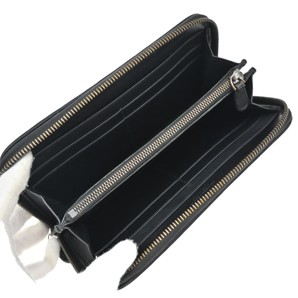 BOTTEGA VENETA Logo Intrecciato Long Zipper Around Wallet Leather Black 68KB106