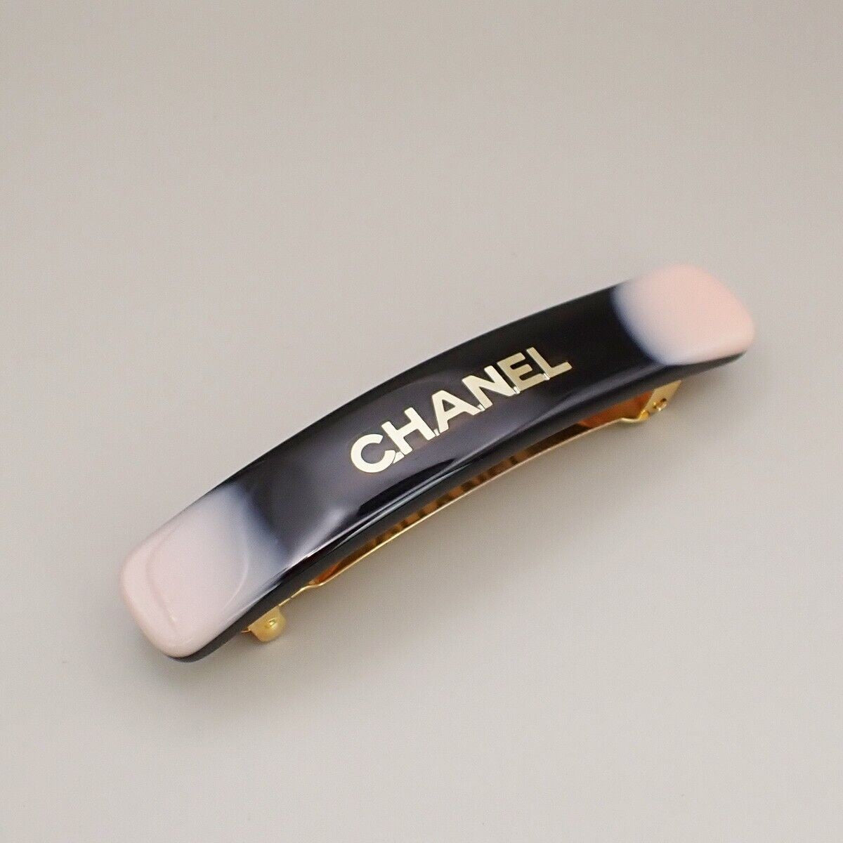 CHANEL Logo Hair Clip Barrette Accessory Black Pink Gold Made in France 33RJ980