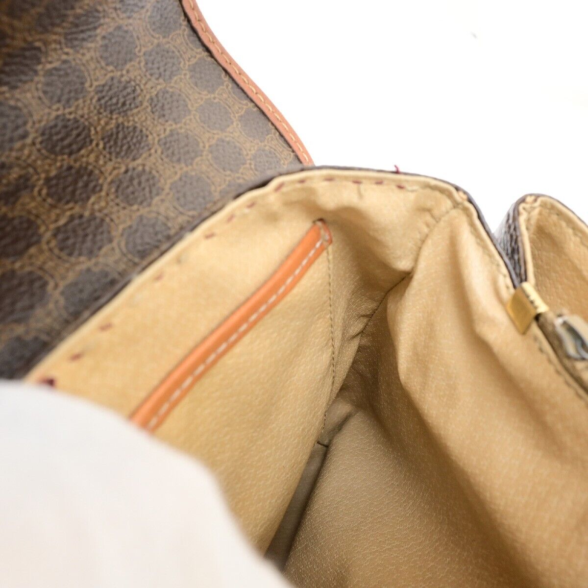 CELINE Logo Macadam Pattern Shoulder Bag PVC Leather Brown Italy Gold 60FB174