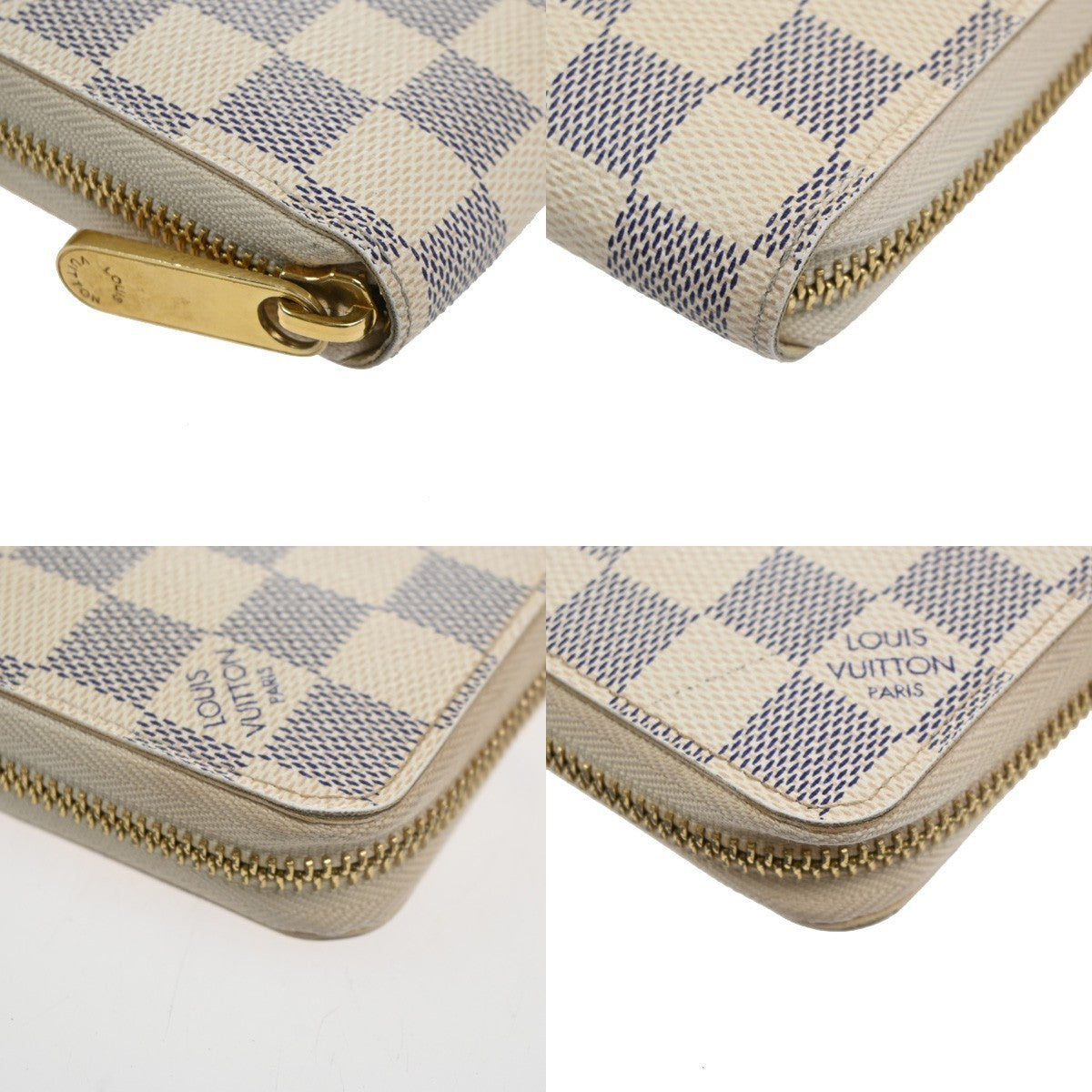 LOUIS VUITTON Zippy Long Wallet Damier Azur Leather White Spain N60019 82MA354