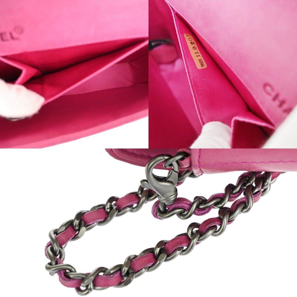 CHANEL CC Logo Chocolate Bar Chain Shoulder Bag Leather Magenta France 325RH263