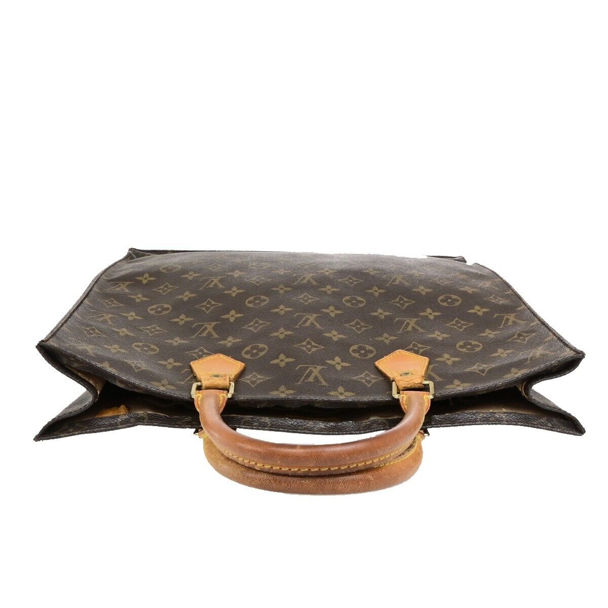 LOUIS VUITTON Logo Sac Plat Hand Tote Bag Monogram Leather Brown M51140 65ED899
