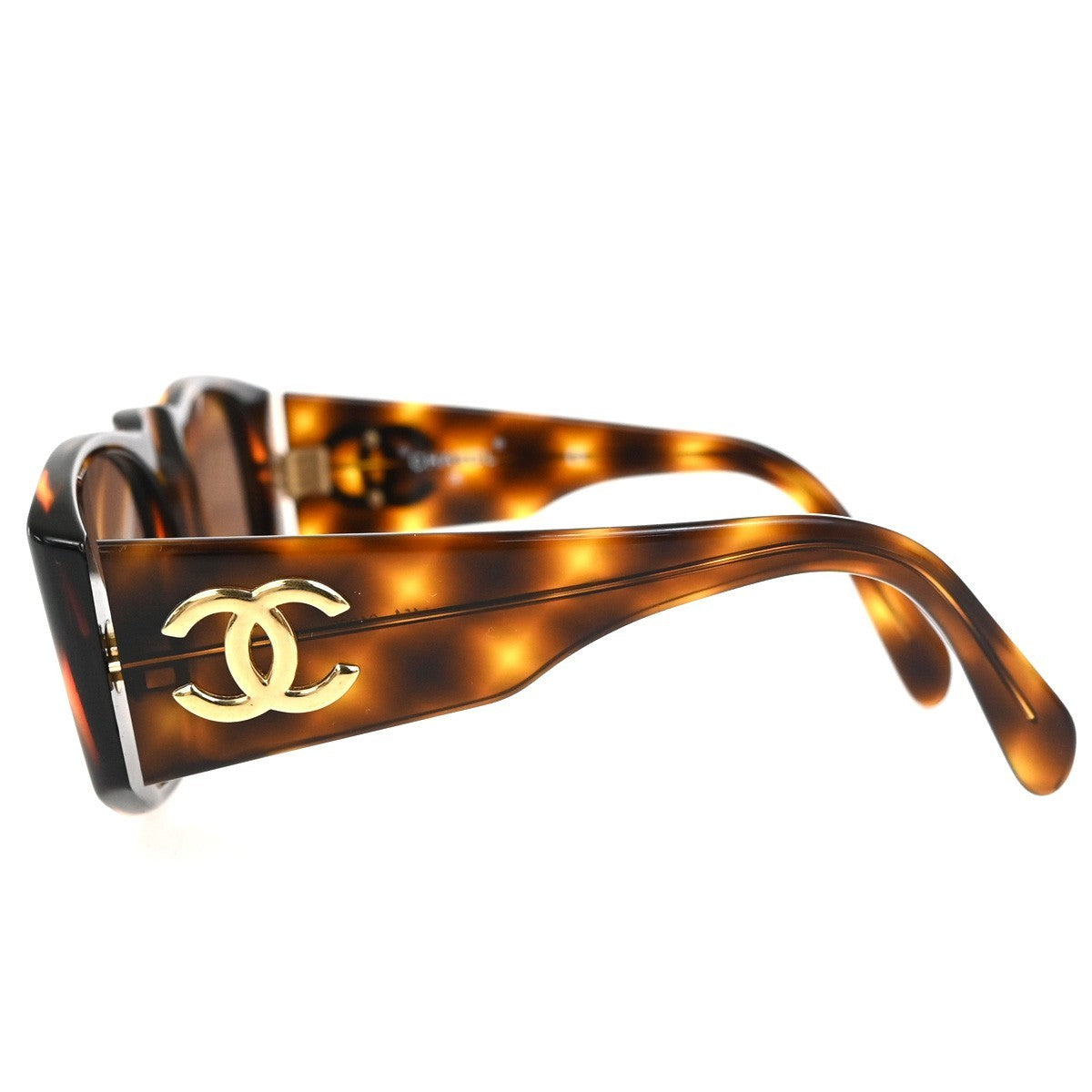 CHANEL CC Logo Sunglasses Eye Wear Plastic Brown GHW 01451 63RL897