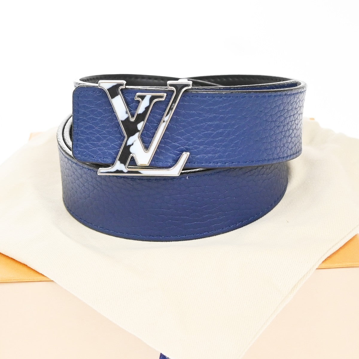 LOUIS VUITTON Logo Ceinture LV Initial Belt Taurillon Leather Blue N1012 31KP197
