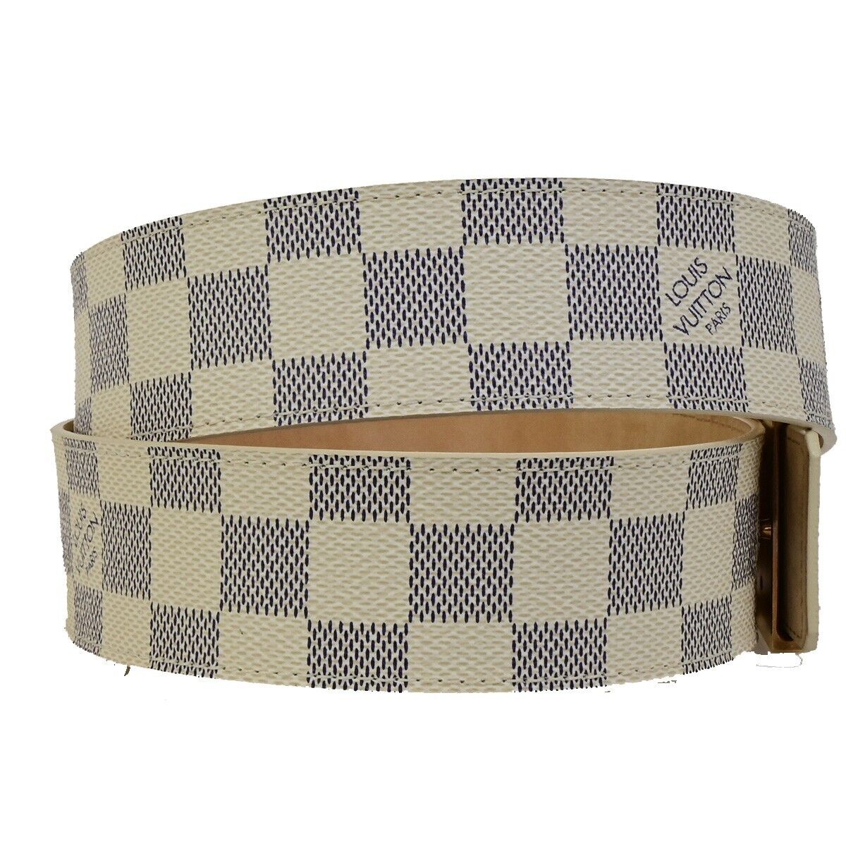 LOUIS VUITTON Ceinture Initiales Belt 100/40 Damier Azur Leather White 35FB275