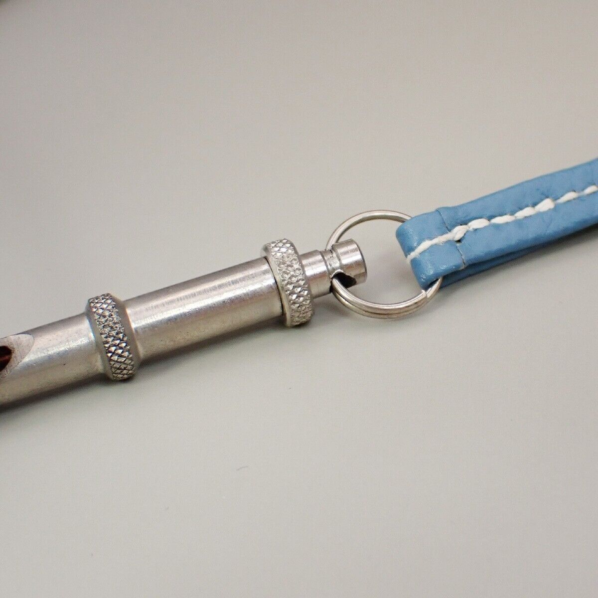 HERMES Logo Chiffre Dog Whistle Pendant Necklace Leather Blue Silver 04YG045