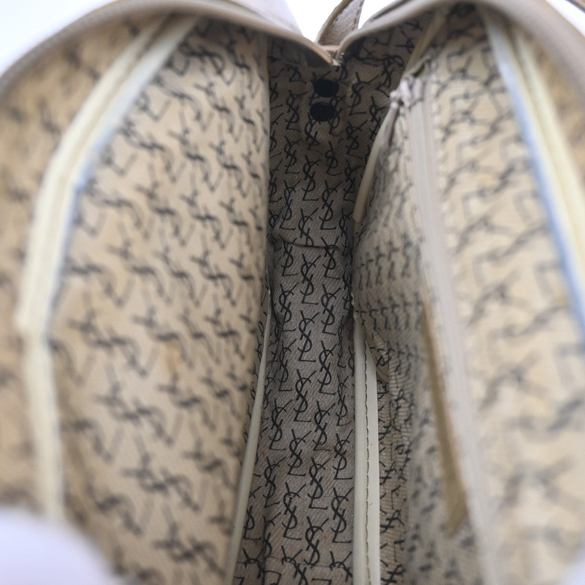 YVES SAINT LAURENT YSL Giraffe Pattern Shoulder Bag PVC Leather Beige 02MA082