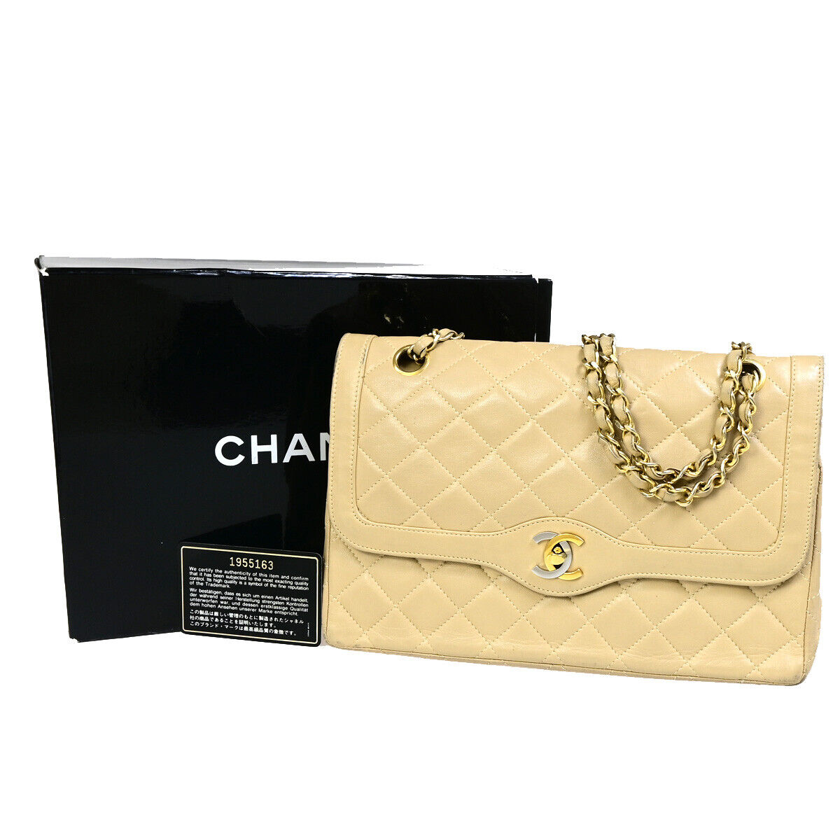CHANEL Paris CC Matelasse Double Flap Chain Shoulder Bag Leather BE GHW 645RK389