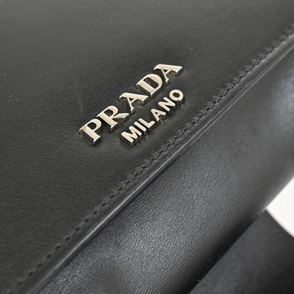 PRADA Logo Metal Ribbon Mini Shoulder Bag City Calf Leather Black SHW 79YJ076