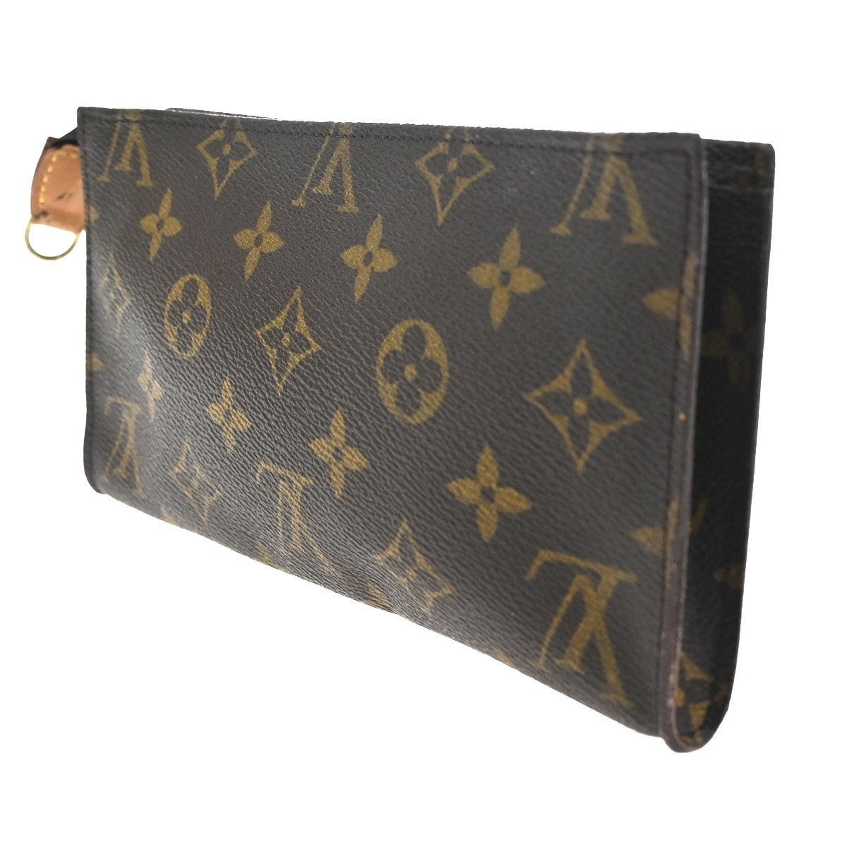 LOUIS VUITTON LV Logo Bucket GM Pouch Bag Monogram Leather Brown Gold 05KC550