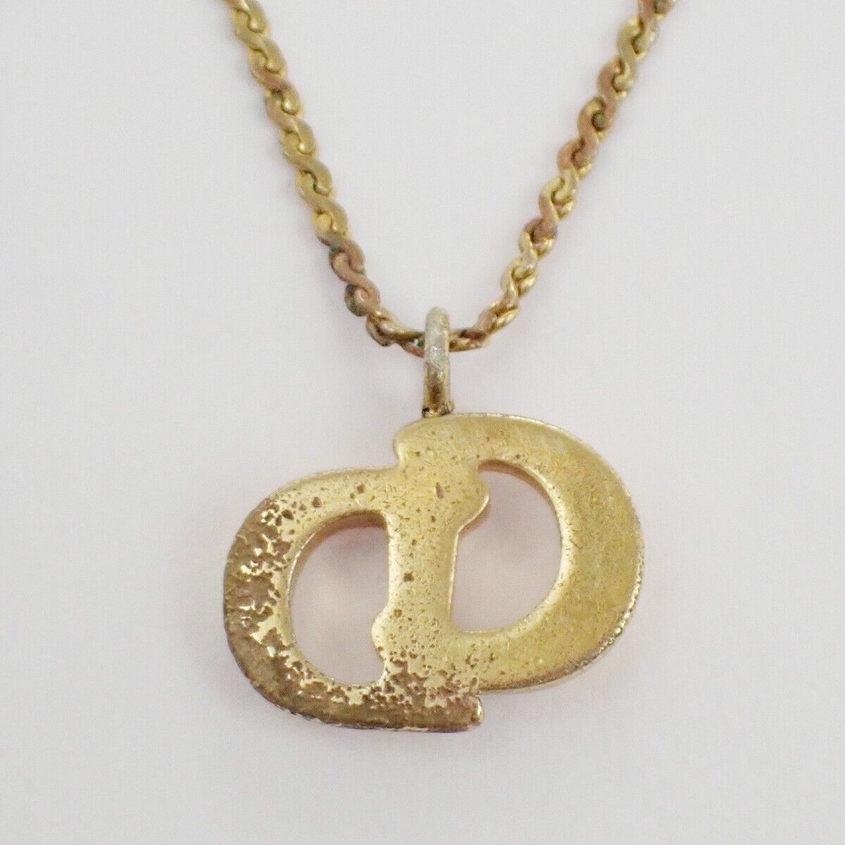 CHRISTIAN DIOR CD Logo Pendant Charm Necklace Gold Accessory 05ED432