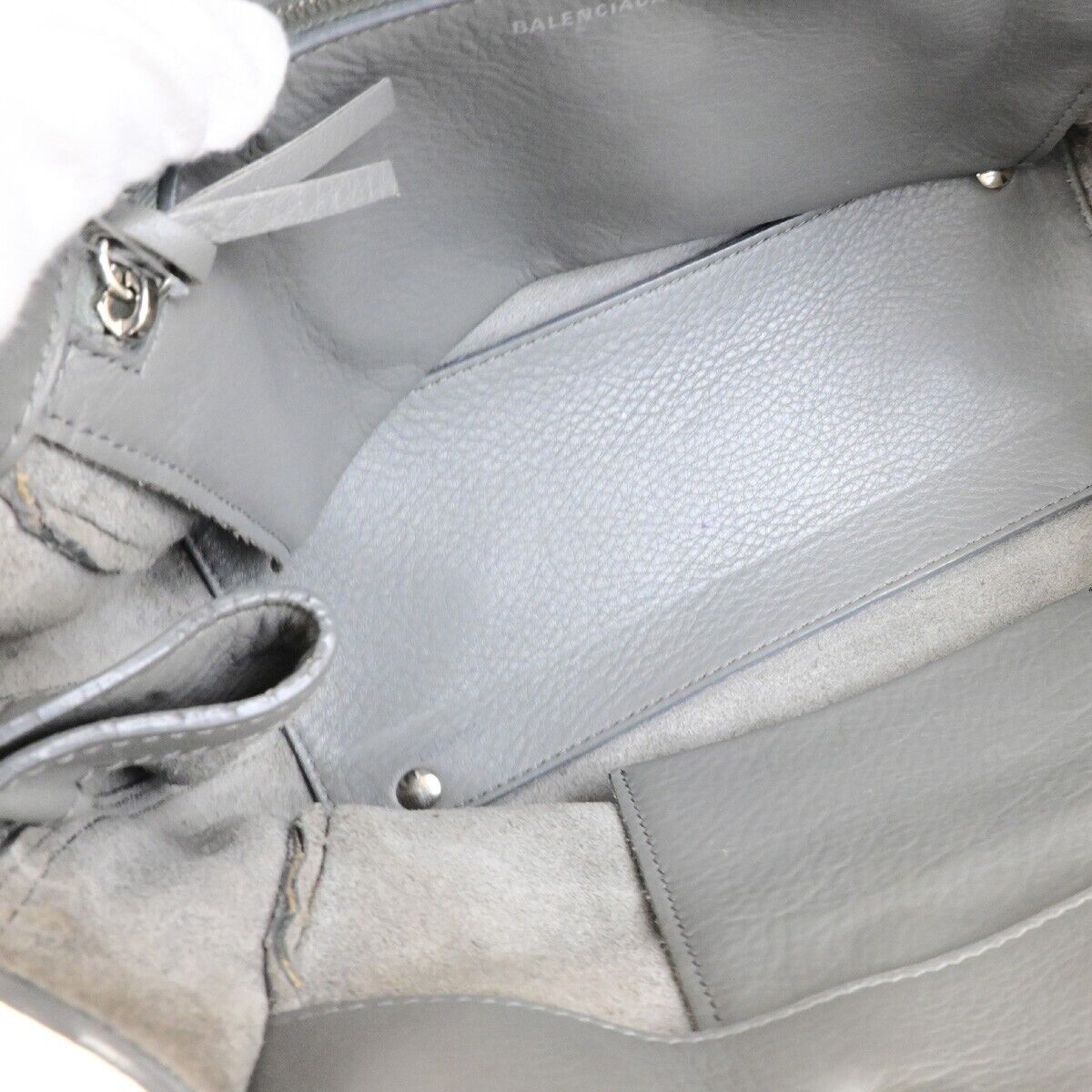 BALENCIAGA Logo Papier Mini 2Way Shoulder Hand Bag Leather Gray Italy 64ED611