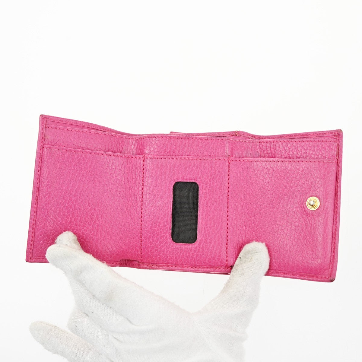 GUCCI Logo GG Marmont Compact Trifold Wallet Leather Pink GHW Italy 66KC598