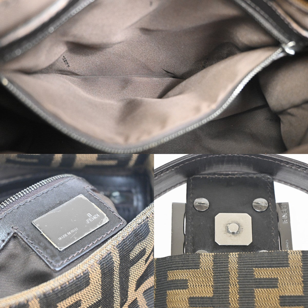 FENDI Zucca Mamma Baguette Shoulder Bag Canvas Leather Brown SHW Italy 95RL921