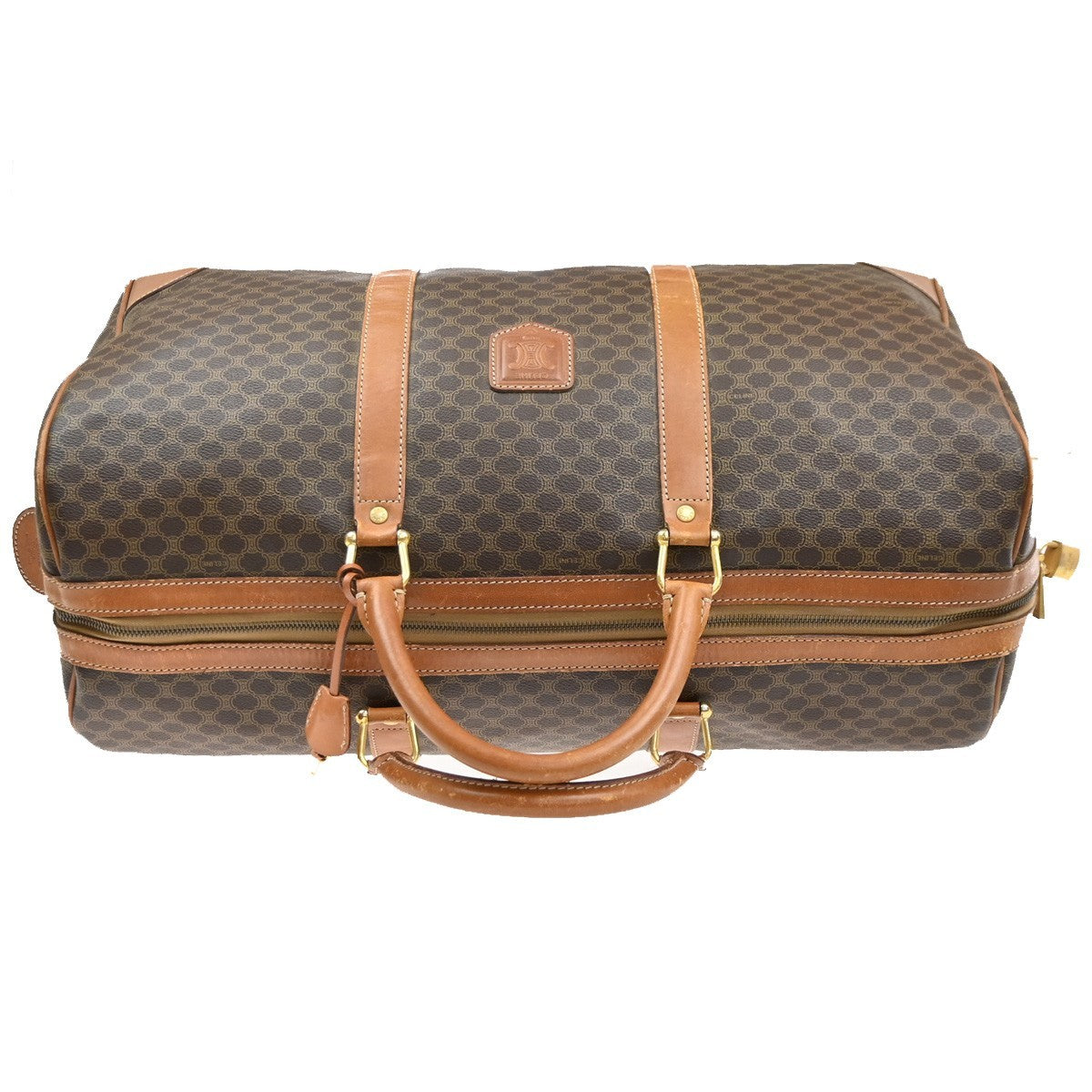CELINE Logo Macadam Pattern Boston Hand Bag PVC Leather Brown Italy 63MA616