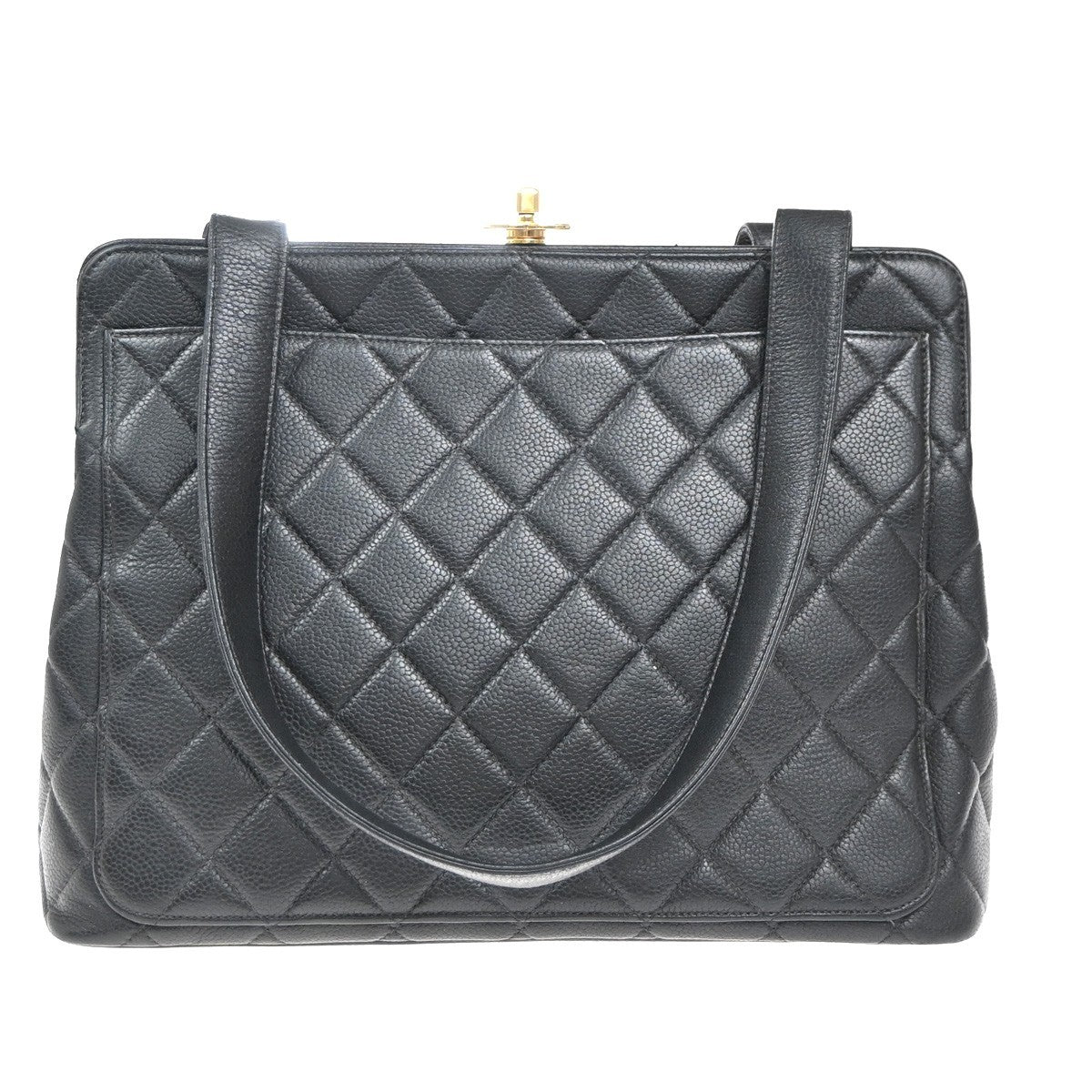 CHANEL Matelasse Hand Bag Grained Calfskin Leather Black Vintage 678RP050