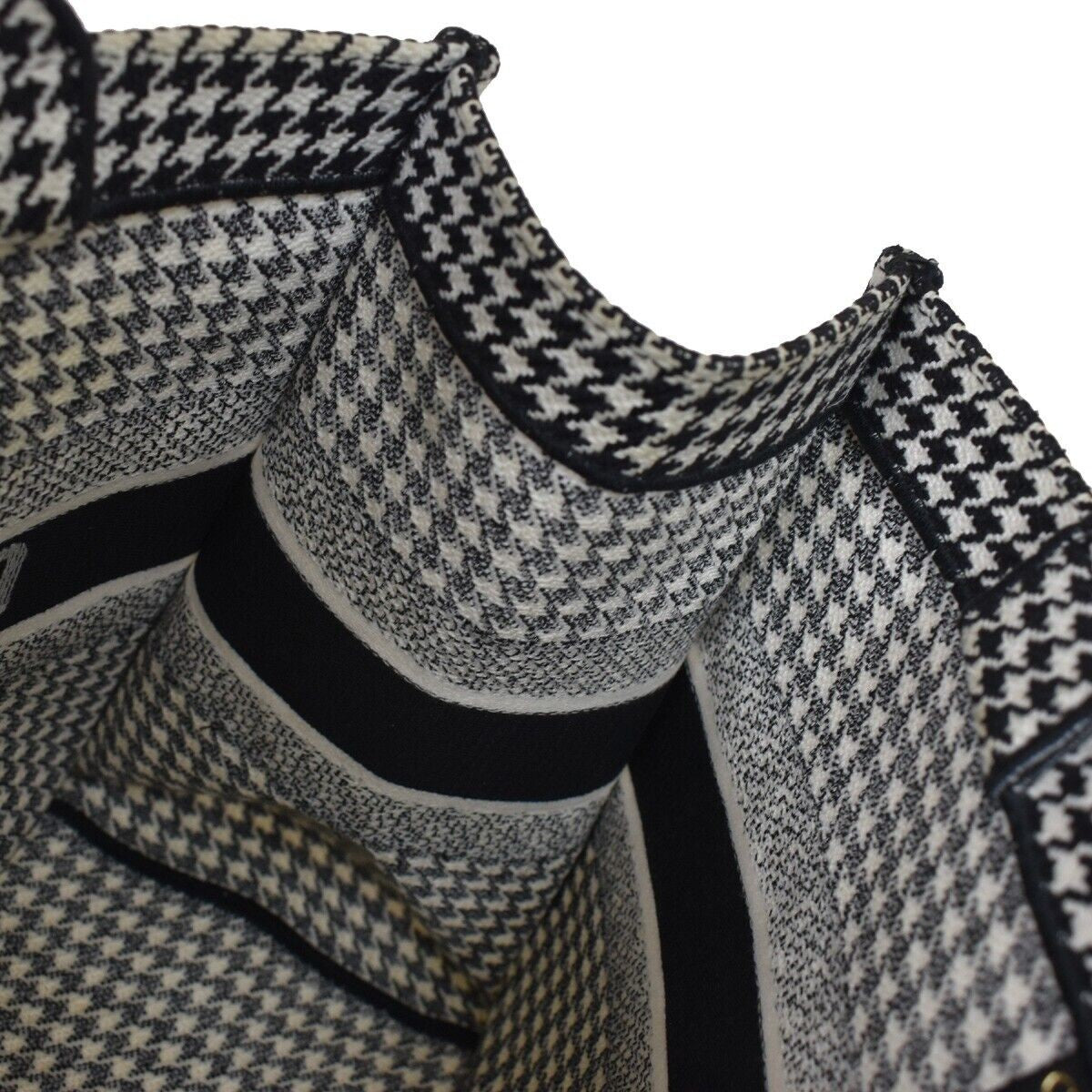 CHRISTIAN DIOR Book Tote Medium Hand Bag Houndstooth Canvas Leather BK 307LC341