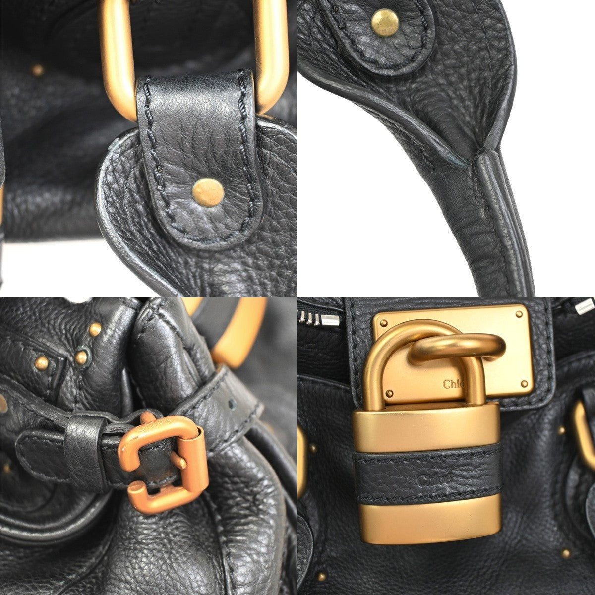 CHLOE Logo Paddington Padlock  Shoulder Handbag Leather Black GHW Italy 620RL739