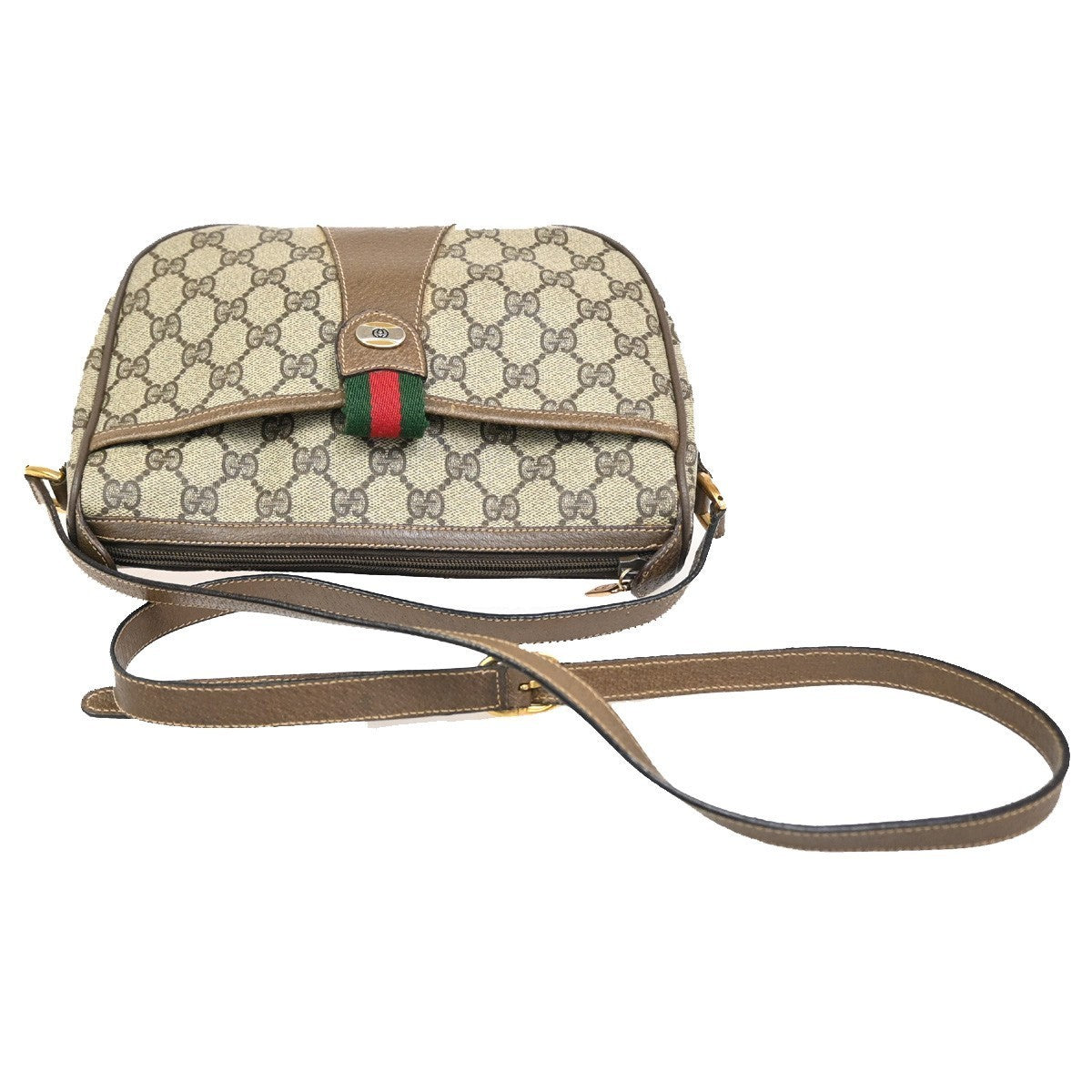 GUCCI Old Gucci Sherry Line Shoulder Bag PVC Leather Beige Italy 38MA031
