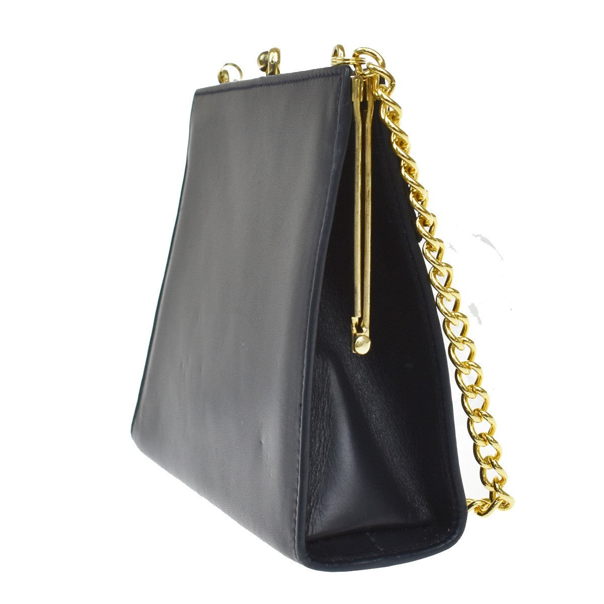 SALVATORE FERRAGAMO Vara Mini Chain Shoulder Bag Leather Navy Blue GHW 69KB071