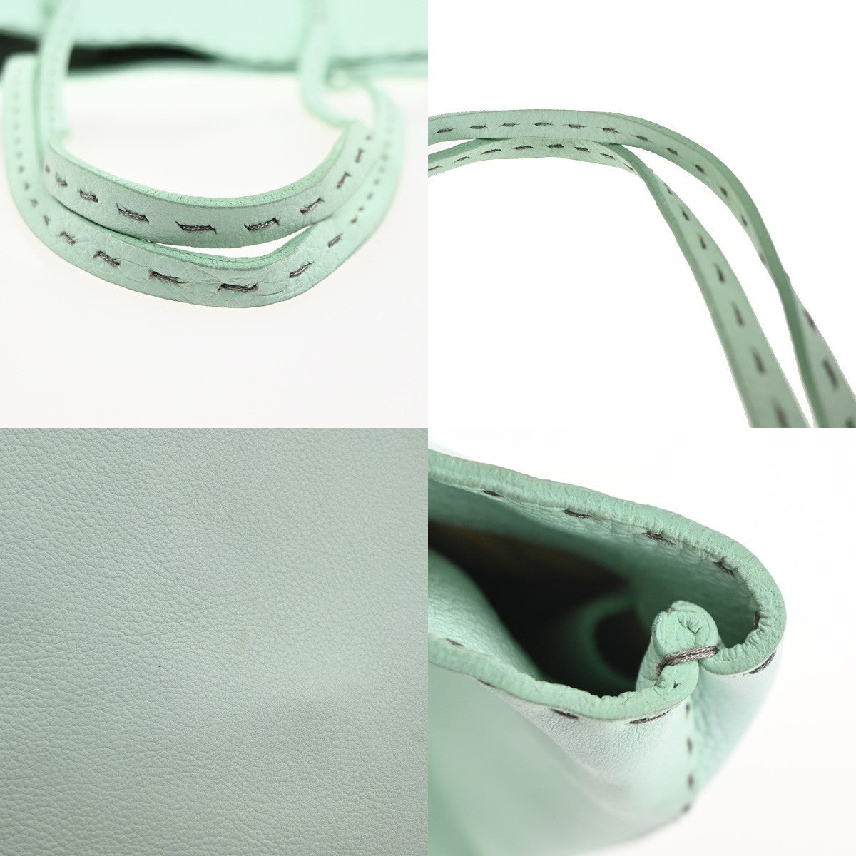 FENDI Selleria Logo Shoulder Tote Hand Bag Leather Green Italy 87MA292