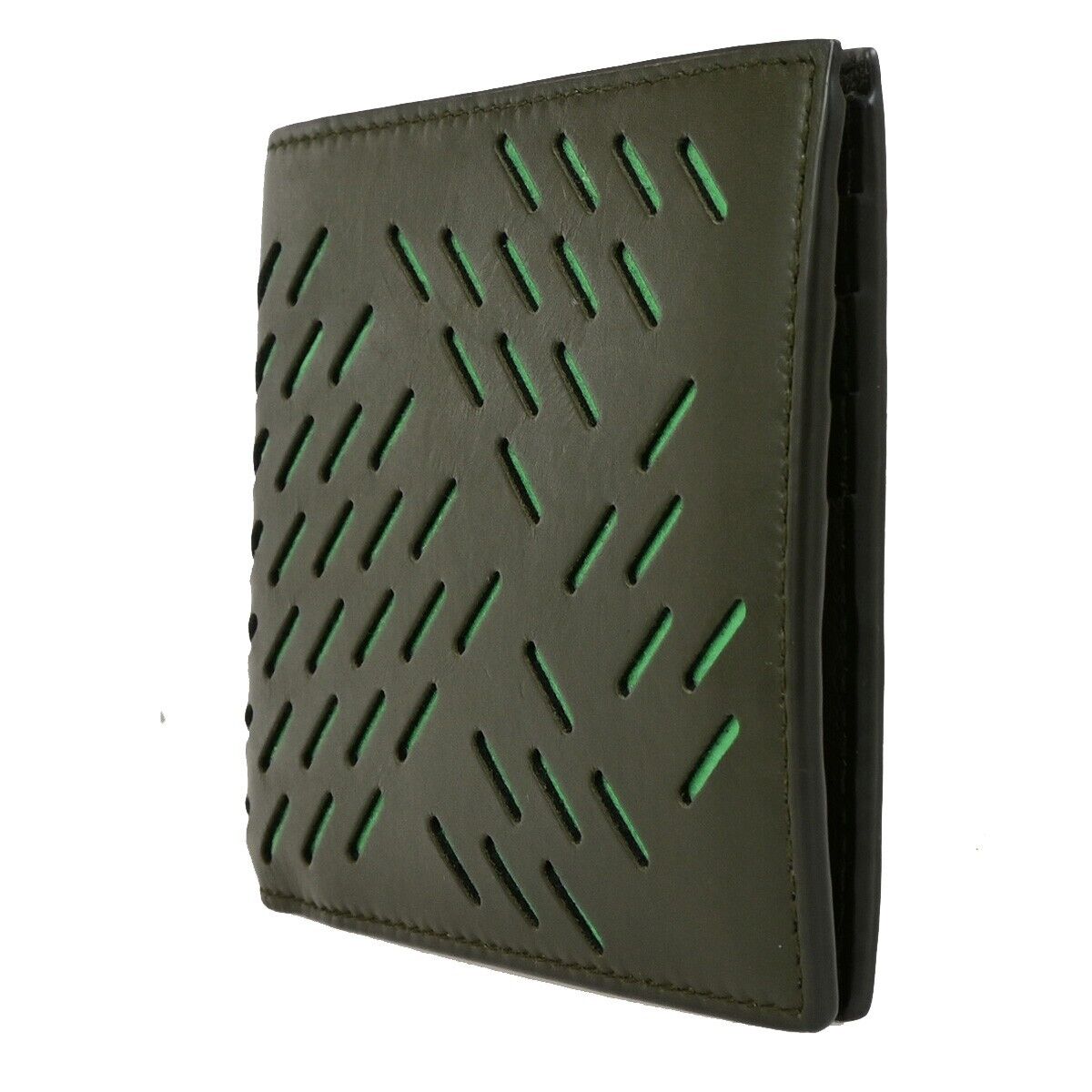 BOTTEGA VENETA Logo Bifold Compact Wallet Leather Khaki Green Italy 36FB223