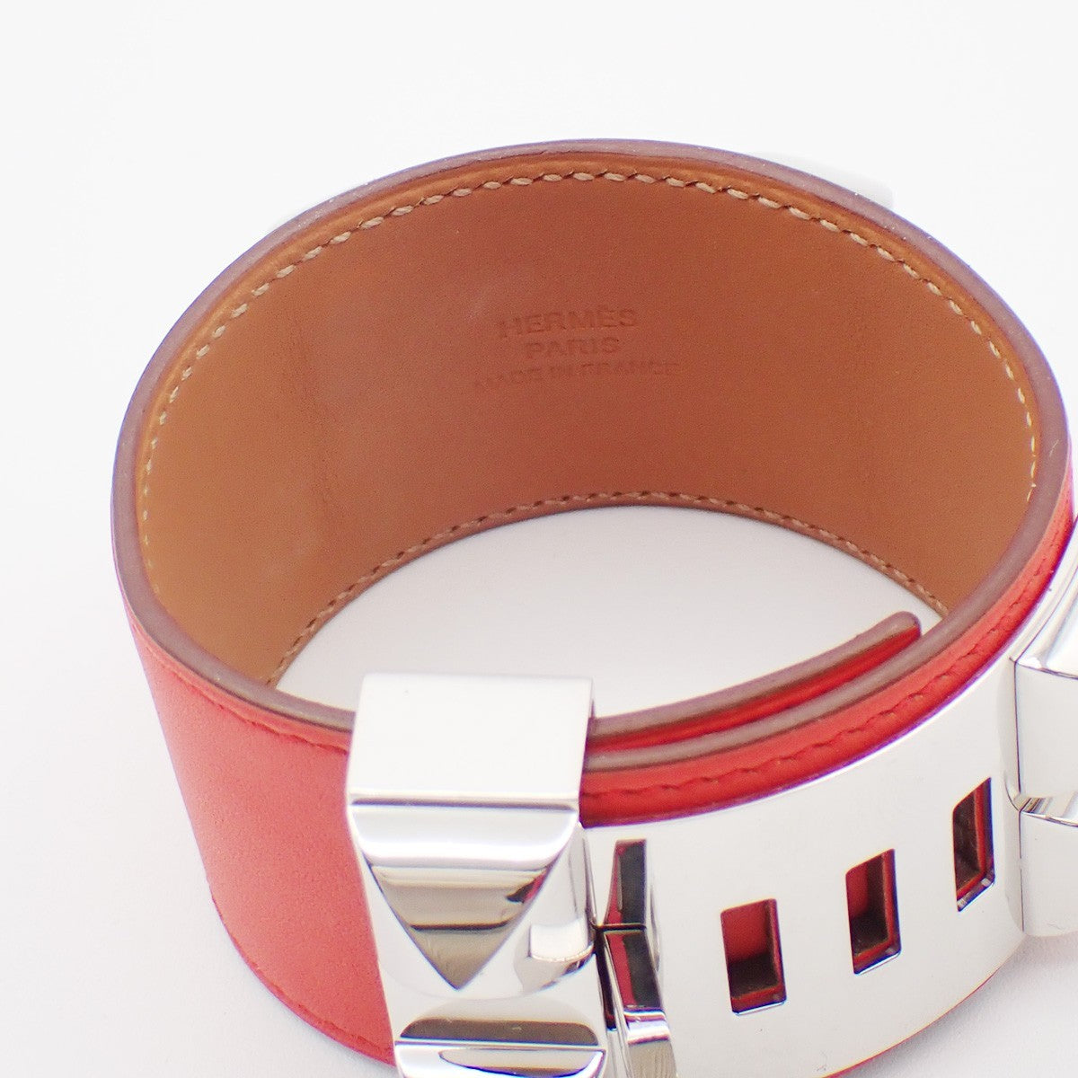HERMES Collier de Chien Bracelet Size S Square Q Leather Orange 77RP160