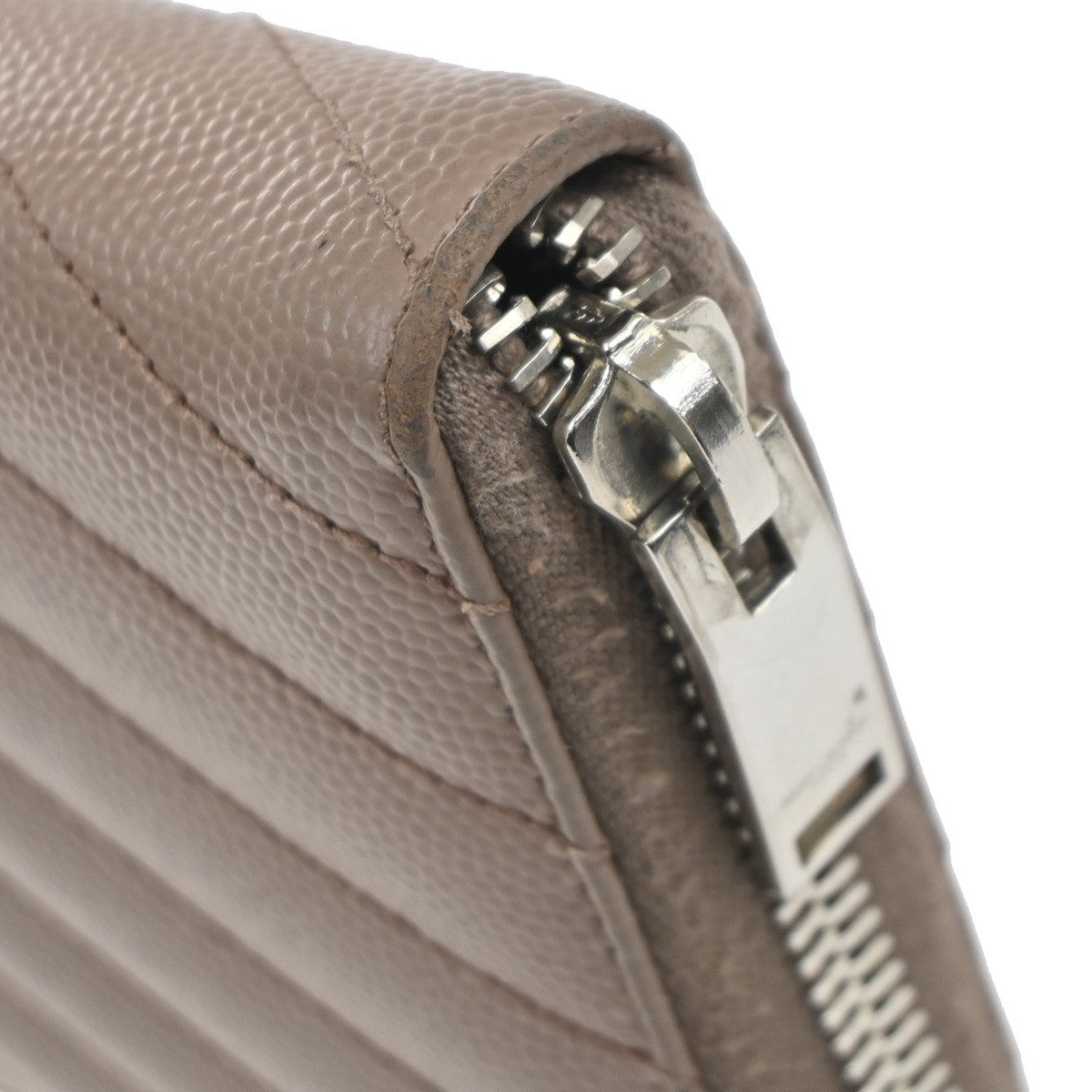 SAINT LAURENT YSL Logo Zipper Around Long Wallet Leather Beige SHW 64KP337
