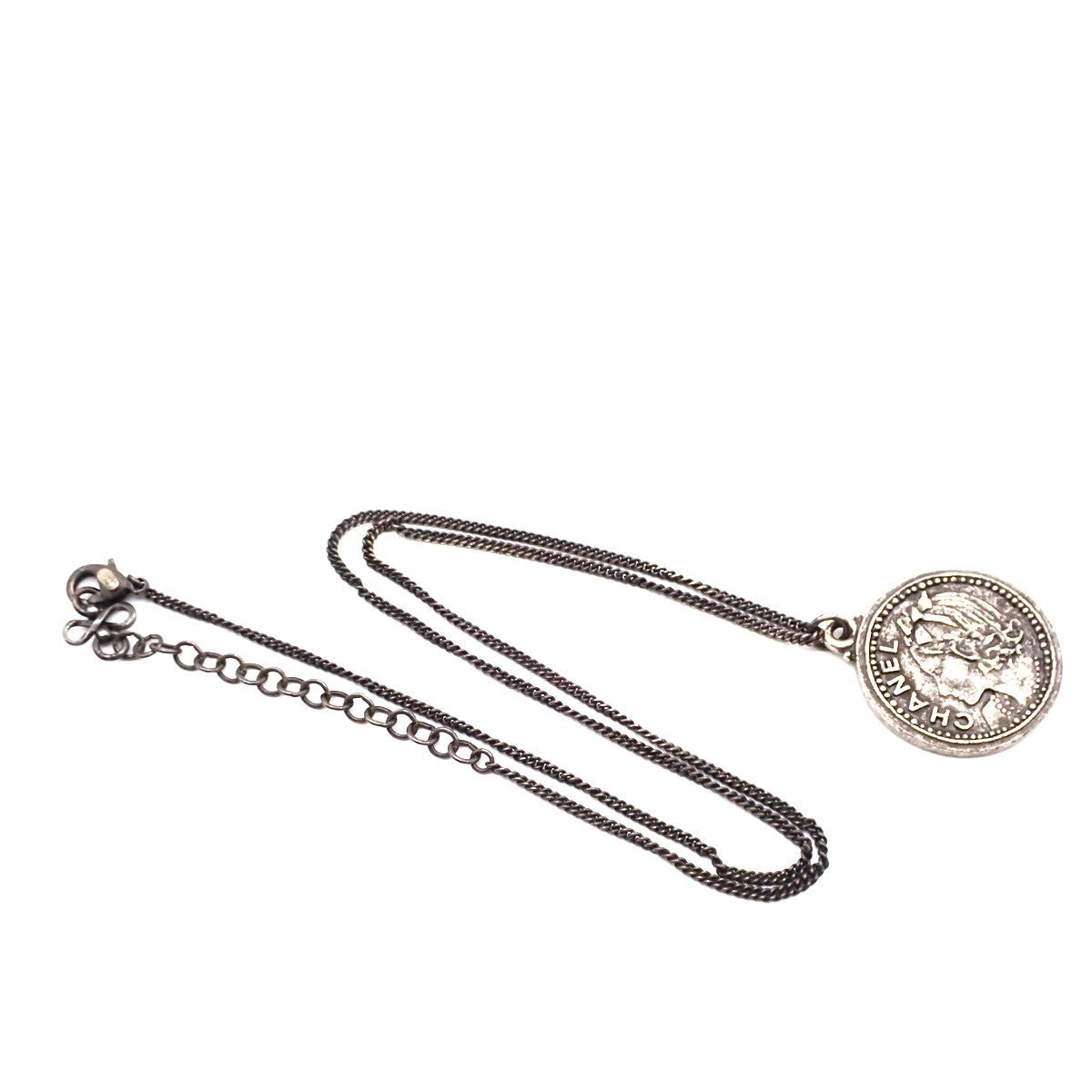 CHANEL CC Logo Mademoiselle Coin Pendant 03P Necklace Metal France 85RL891