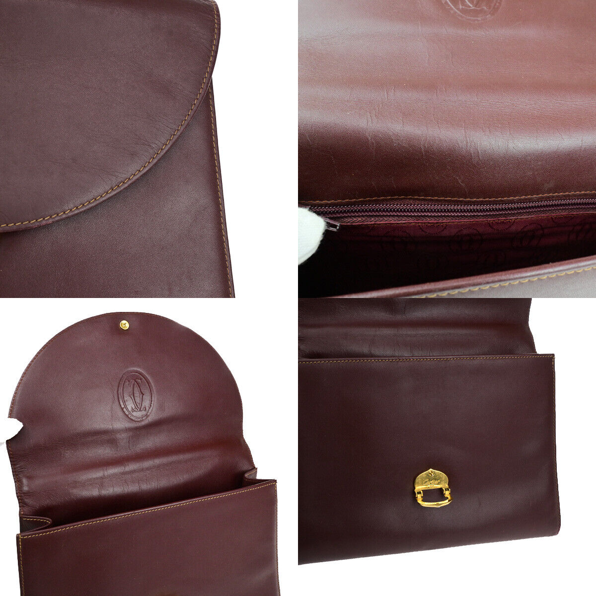 MUST DE CARTIER 2C Logo Hand Bag Leather Bordeaux GHW Spain 09YG298