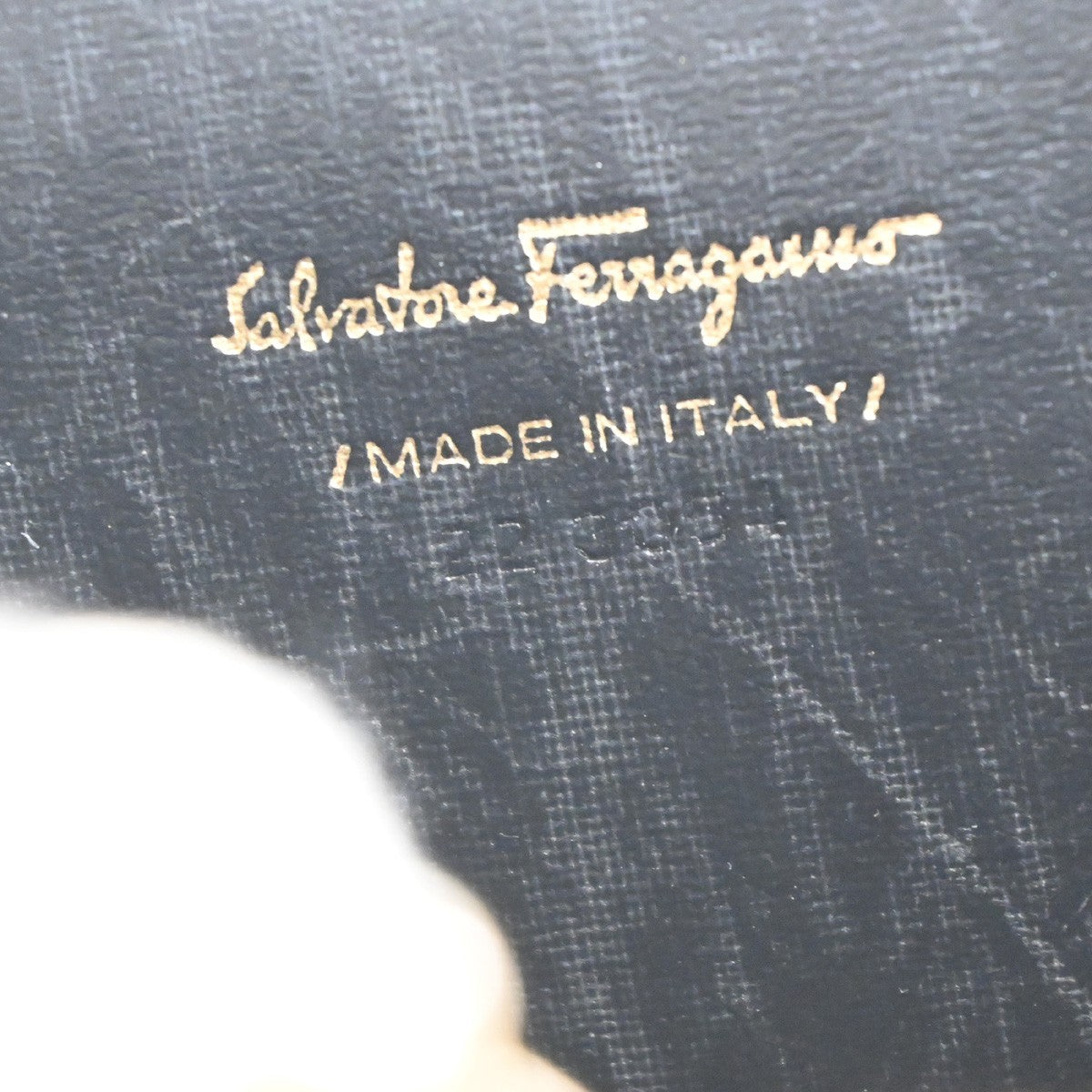 SALVATORE FERRAGAMO Shoulder Bag Embossing Leather Navy Blue GHW Italy 38MA199